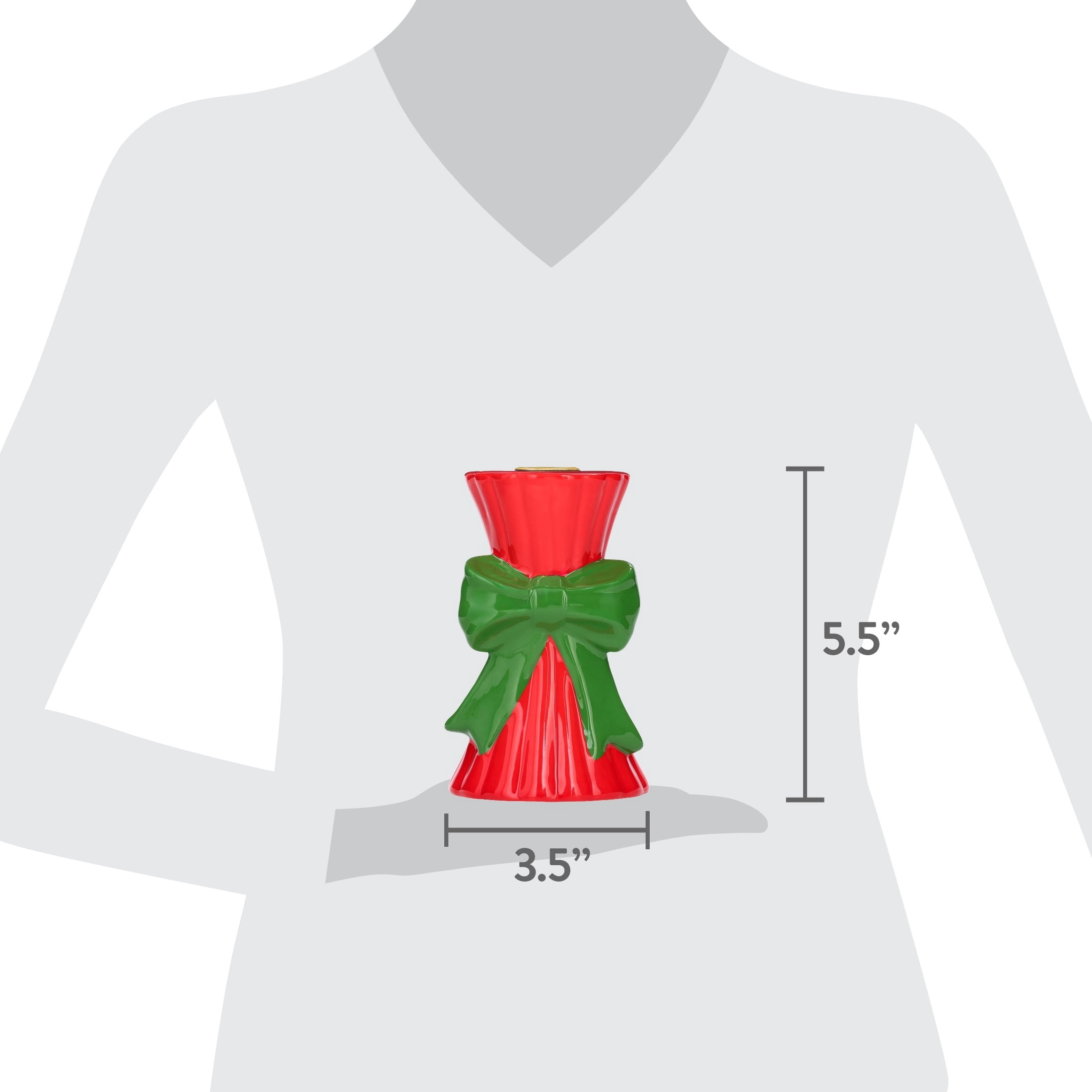 Red and Green Ceramic Christmas Taper Candle Holder, 5.5", by Holiday Time