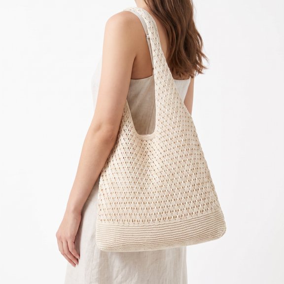 Mesh Beach Bag- Large Crochet Tote for Vacation, Sandproof Summer Pool Bag, Aesthetic Hippie Travel Essentials for Women