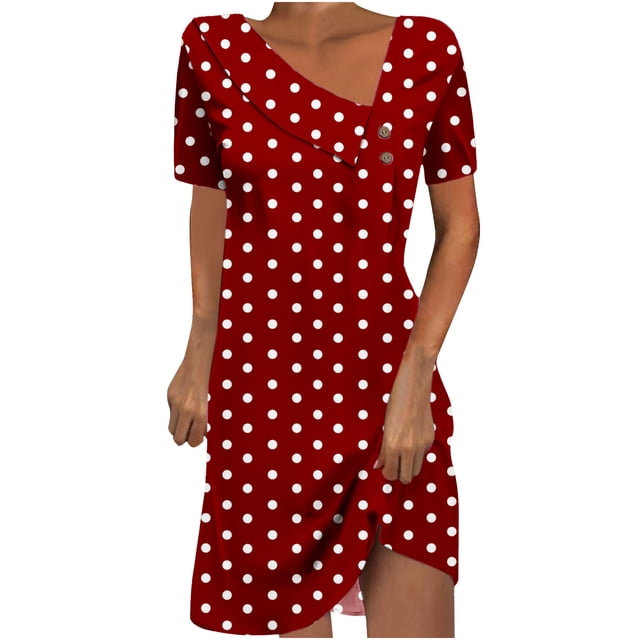 Mini Vestido de Verano de Manga Corta Cuello Redondo Longitud de la Ternera Media, Fluido Impreso Vestido de Verano Corto Casual