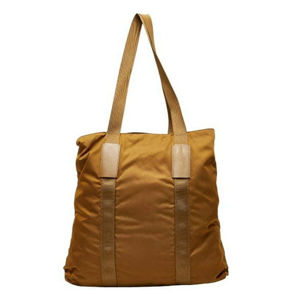 Pre-Owned Prada Triangle Logo Plate Tote Bag Shoulder Brown Nylon Leather Women's... (Good)