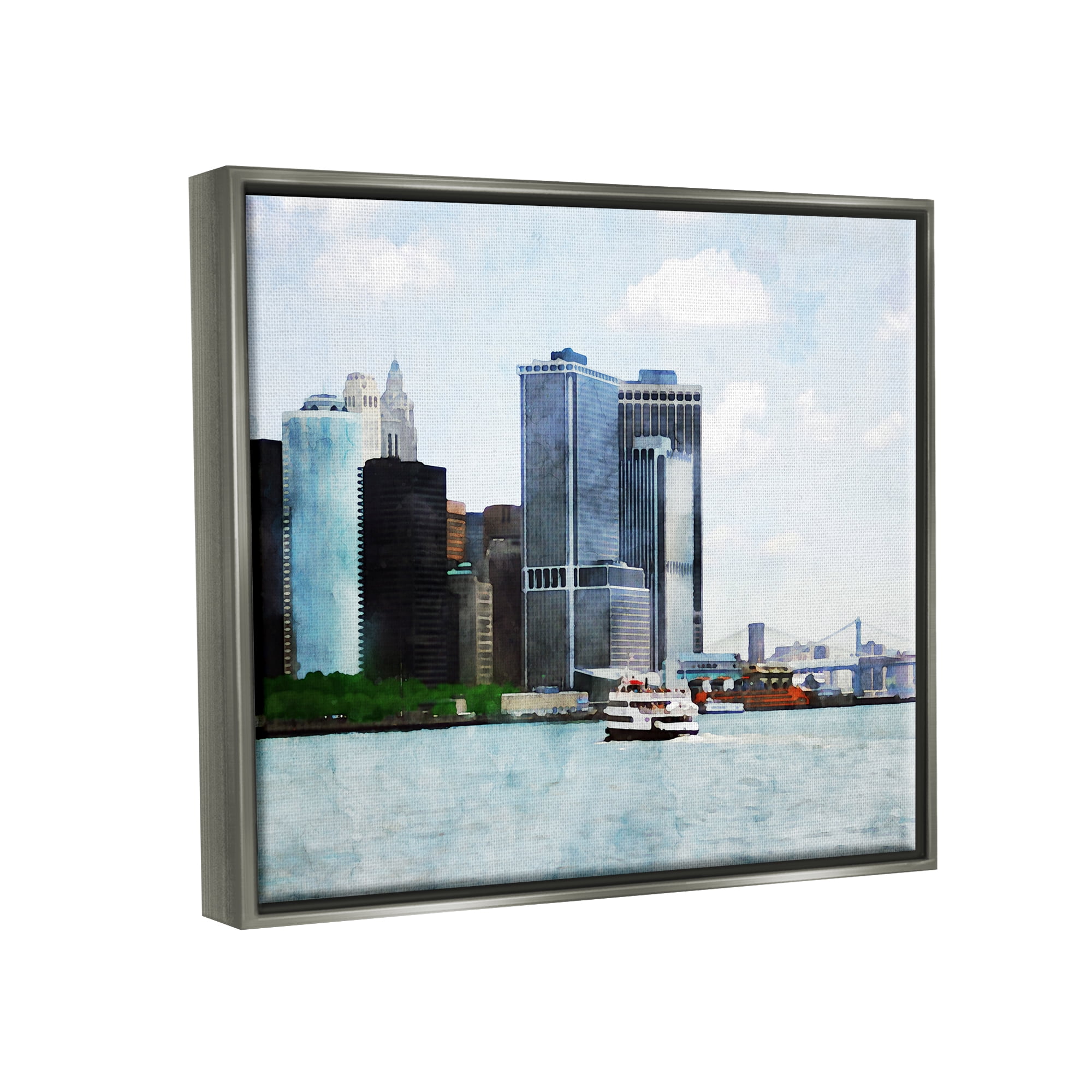 Stupell Industries New York Harbor Cityscape Town & City Painting Gray Floater Framed Art Print Wall Art