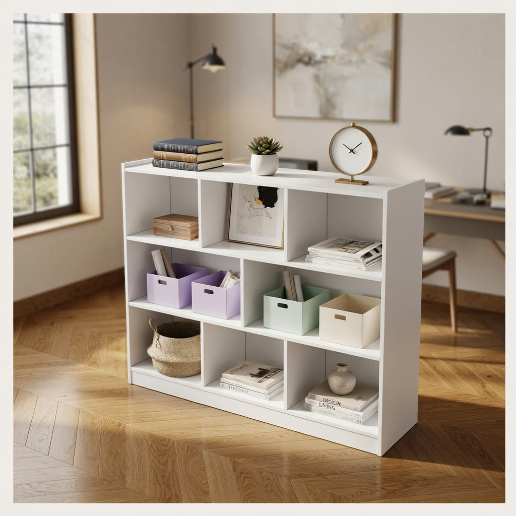 Spaco 3-Tier Open Bookcase 8-Cube Floor Standing Storage Shelves Display Cabinet-White, Tall Bookshelf, Shelves for Living Room, Home Office, Bedroom, Balcony