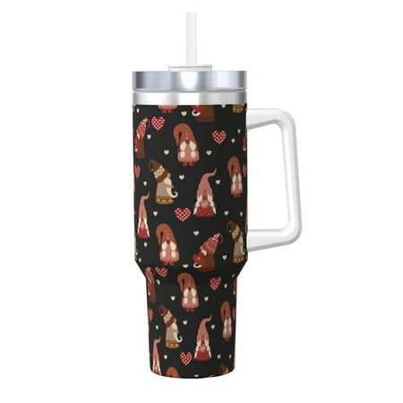 

Fuzoiu Valentine Gnome Print 40OZ Ice Bully Stainless Steel Insulated Cup with Handle and Straw - Perfect for Travel and Sports
