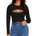 thumbnail image 2 of YOUI-GIFTS Women's Sexy Cutout Front T Shirt Long Sleeve Short Sleeve Bodysuit Jumpsuits, 2 of 5