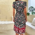 thumbnail image 5 of Summer Saving Wycnly Womens Dresses Beach Vacation Vintage Bohemian Elastic Waist Flowy Swing A Line Dresses Summer Floral Print V-Neck Short Sleeve Formal Midi Dress Black XL, 5 of 5