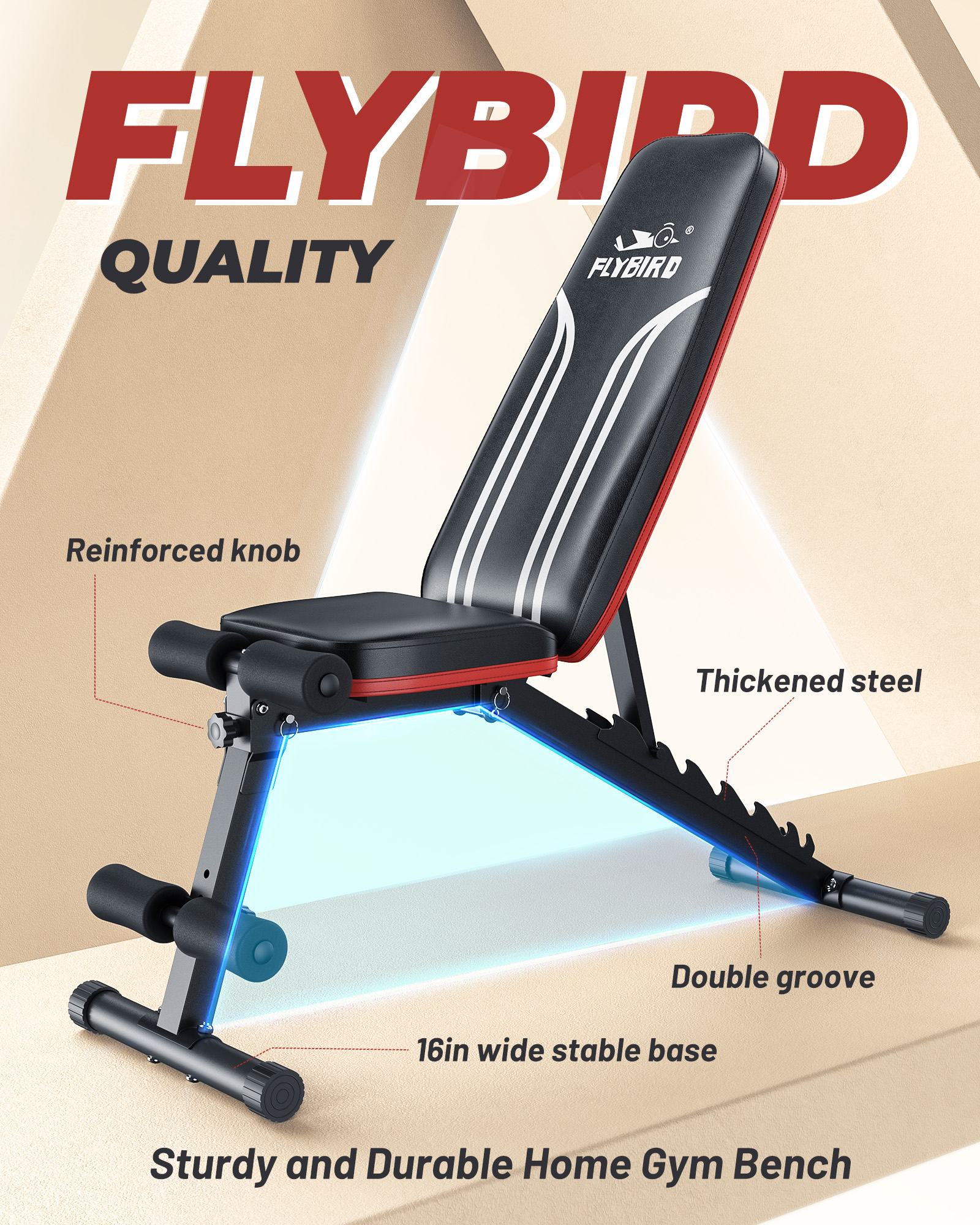 FLYBIRD Adjustable Folding Weight Bench with Bands photo 2