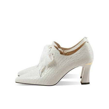 

Rotosw Women Work Shoes Pointy Toe Pumps Lace Up High Heels Non-slip Chunky Dress Shoe Party Lightweight Pump Beige 5
