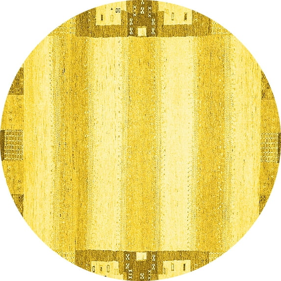 Ahgly Company Machine Washable Indoor Round Solid Yellow Modern Area Rugs, 6' Round