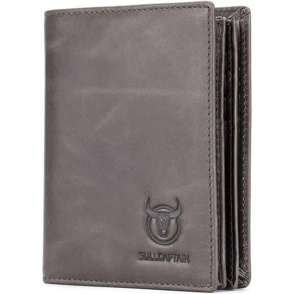 BULLCAPTAIN Large Capacity RFID Blocking Genuine Leather Wallet Black QB-027