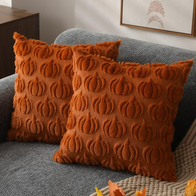 Fall Pillow Covers 16x16 Inch 2 Pack - Rustic Pumpkin Decor, Soft Fleece Cushion Cases for Sofa, Chair, Bedroom & Living Room - Autumn Home Decor