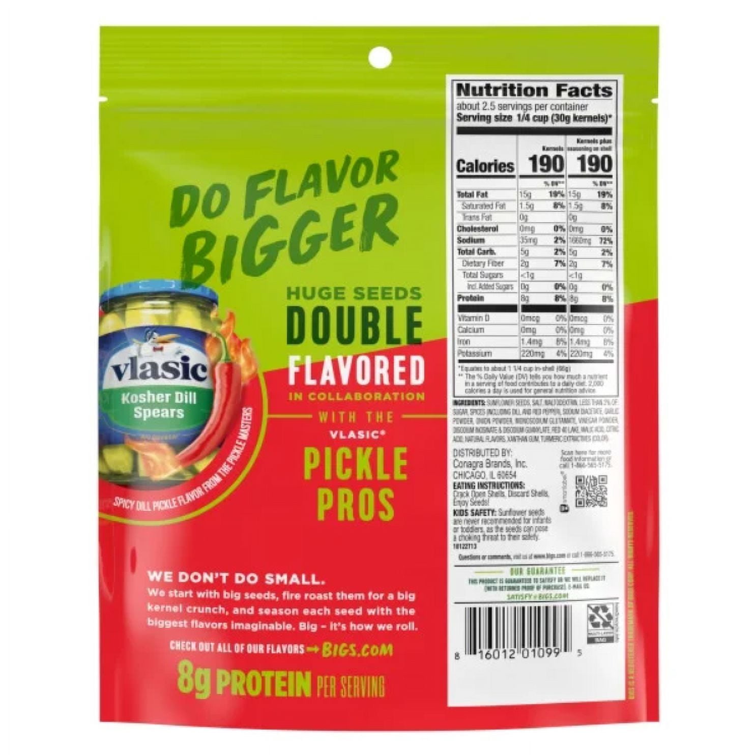 BIGS SPICY DILL PICKLE VLASIC **NEW** Sunflower Seeds, Keto Friendly Snack, 5.35 Oz. Bag (Box of 12)