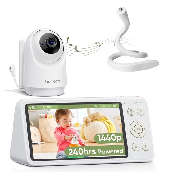 bonoch 1440p  Baby Monitor with 5'' Screen 240 hours  Long Powered ,AI-Powered Detect for Sleep Turn Over/Cry/Motion