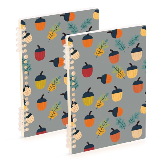 FORMRS 1-Subject Spiral Notebook 8" x 5" College Ruled 60 Refillable Sheet A5 Hard Cover, Cute Acorns Pattern