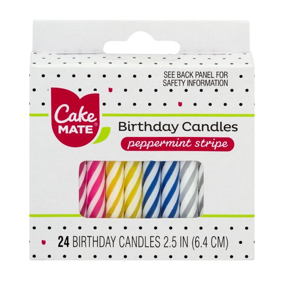 Cake Mate Birthday Candles Peppermint Stripe 24 CT