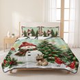 thumbnail image 3 of Quilts King Size Bedding Set, Green Christmas Lightweight Quilted Comforter, Xmas Snowman Trees Snowflake Cardinal Plaid Reversible Bedspread Coverlet with Pillow Covers for All Season, 96" x 106", 3 of 9