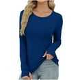 thumbnail image 6 of Lenpel Women's Thermal Shirts Fleece Lined Long Sleeve Crew Neck Ribbed Knit Slim T-Shirts Base Layer Tops Casual Tee Blouses(Blue,X-Large), 6 of 7