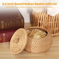 thumbnail image 2 of Hand Woven Round Rattan Basket with Lid - 6.3 Inch Small Wicker Storage Basket, Farmhouse Tabletop Decorative Organizer for Food, Bread, Picnic, Jewelry, 2 of 8