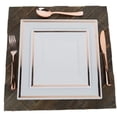 thumbnail image 7 of Exquisite Wedding & Party Dinnerware, Disposable Plastic Square Salad/Dessert Plates (8 Inch) - White with Rose Gold Rim - 40 Pack, 7 of 7