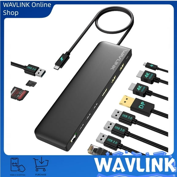 WAVLINK 12-in-1 USB C Triple Display Docking Station, Support 85W Charging  for Windows&Mac