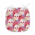 thumbnail image 1 of Coral Dining Chair Pad, Double Exposured Graphic Mexican Skull Bones and Exotic Creepy Dead with Plants, Water Resistant Pillow with Straps for Kitchen Seats, 2 Pieces Set, Multicolor, by Ambesonne, 1 of 5