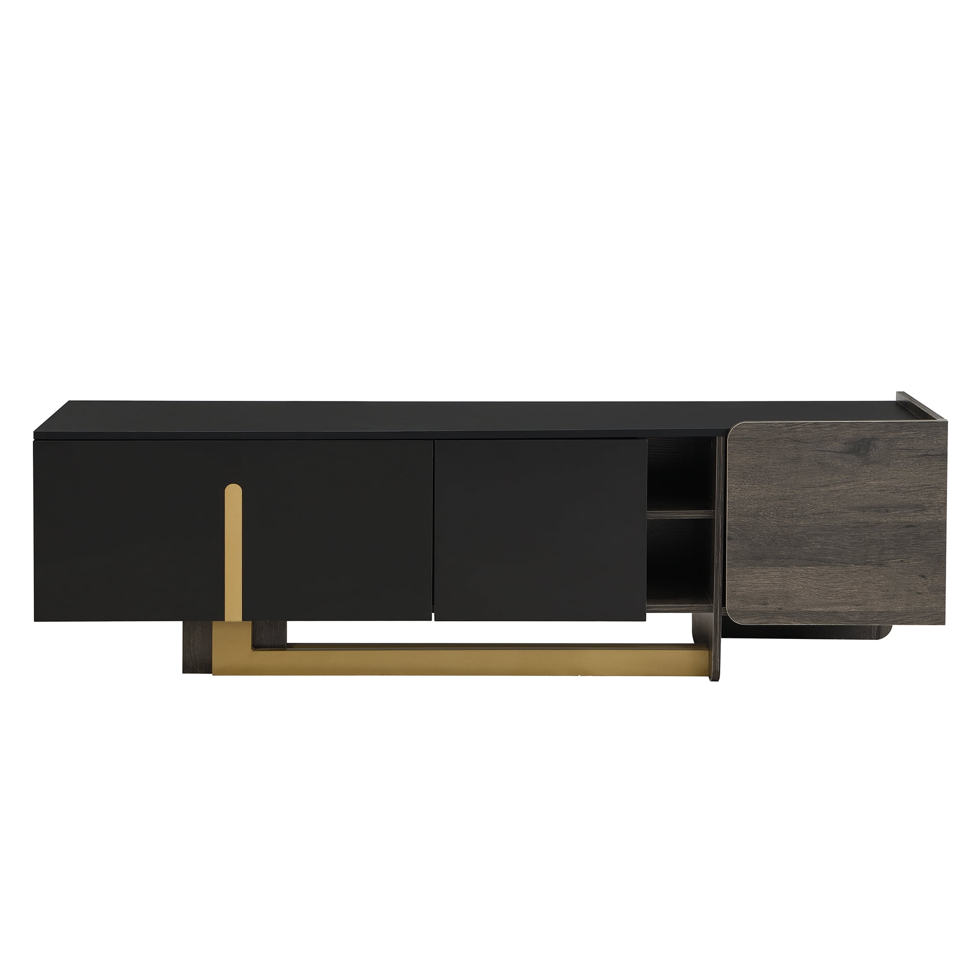 Paproos TV Stand for 70 inch tv, TV Cabinet with Drawer & Door, Living Room TV Console Entertainment Center with Open Shelves, Media Console Table Television Stand for Living Room, Black & Brown