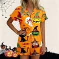 thumbnail image 2 of JIAYUE Halloween Pajamas Set For Women Cute Print Short Sleeve Notch Collar Tops With Buttons And Shorts Soft Two Piece Sleepwear For Nightwear Comfort Bedtime Loungewear, 2 of 7