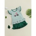 thumbnail image 5 of BemeyourBBs Toddler Baby Girls Summer Outfits Infant Baby Girl Clothes 1T 2T 3T 4T Tractor Embroidery Striped Fly Sleeves T Shirt Tops and Elastic Ruffles Shorts Set, 5 of 9