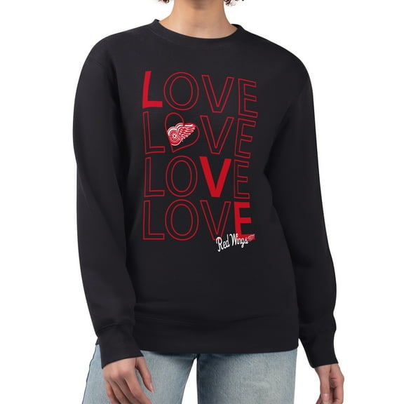 Women's G-III 4Her by Carl Banks Black Detroit Red Wings Lots Of Love Team Logo Graphic Pullover Sweatshirt