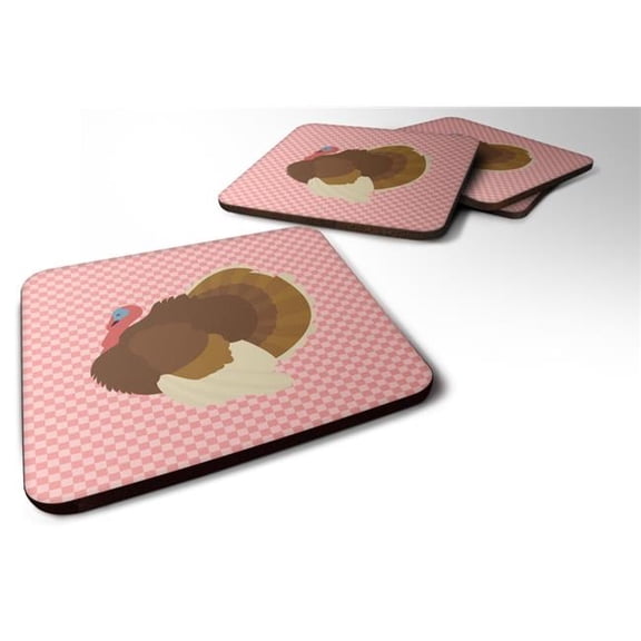 Carolines Treasures BB7990FC French Turkey Dindon Pink Check Foam Coaster, Set of 4