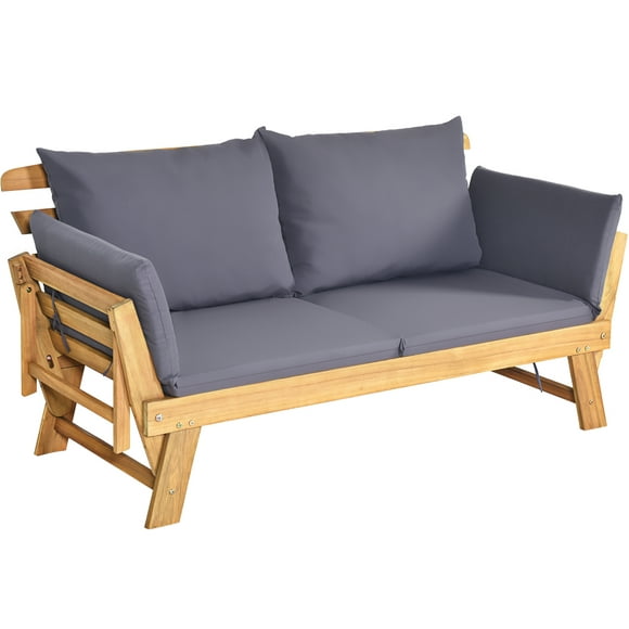 Topbuy Outdoor Folding Daybed Patio Acacia Wood Convertible Couch Sofa Bed