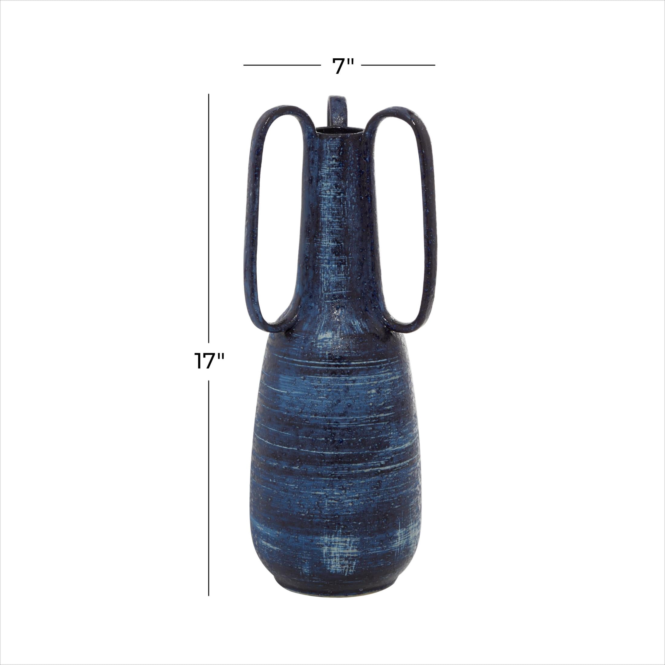 DecMode 17" Blue Ceramic Vase with Handles