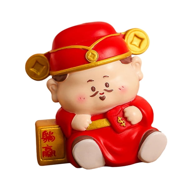 Estatua de resina Cai Shen 2024, decoración de año Nuevo Chino, figura en miniatura, escultura de mesa para estantería de coche, decoración de estante Sesión Macarena Estatuilla de escritorio