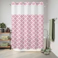 thumbnail image 6 of No Hook Shower Curtain with Built-in Rings - Pink White Geometric Washable Waterproof Fabric Bathroom Curtains for Hotel,Rentals, 72 X 84 Inch Extra Long , Minimalist Morocco Pattern, 6 of 9
