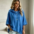 thumbnail image 5 of LNZGNM Hoodies for Women 3/4 Sleeve Solid Color Relaxed Hooded Everyday Breathable Pullover Daily Casual Outdoor,Blue(M), 5 of 7