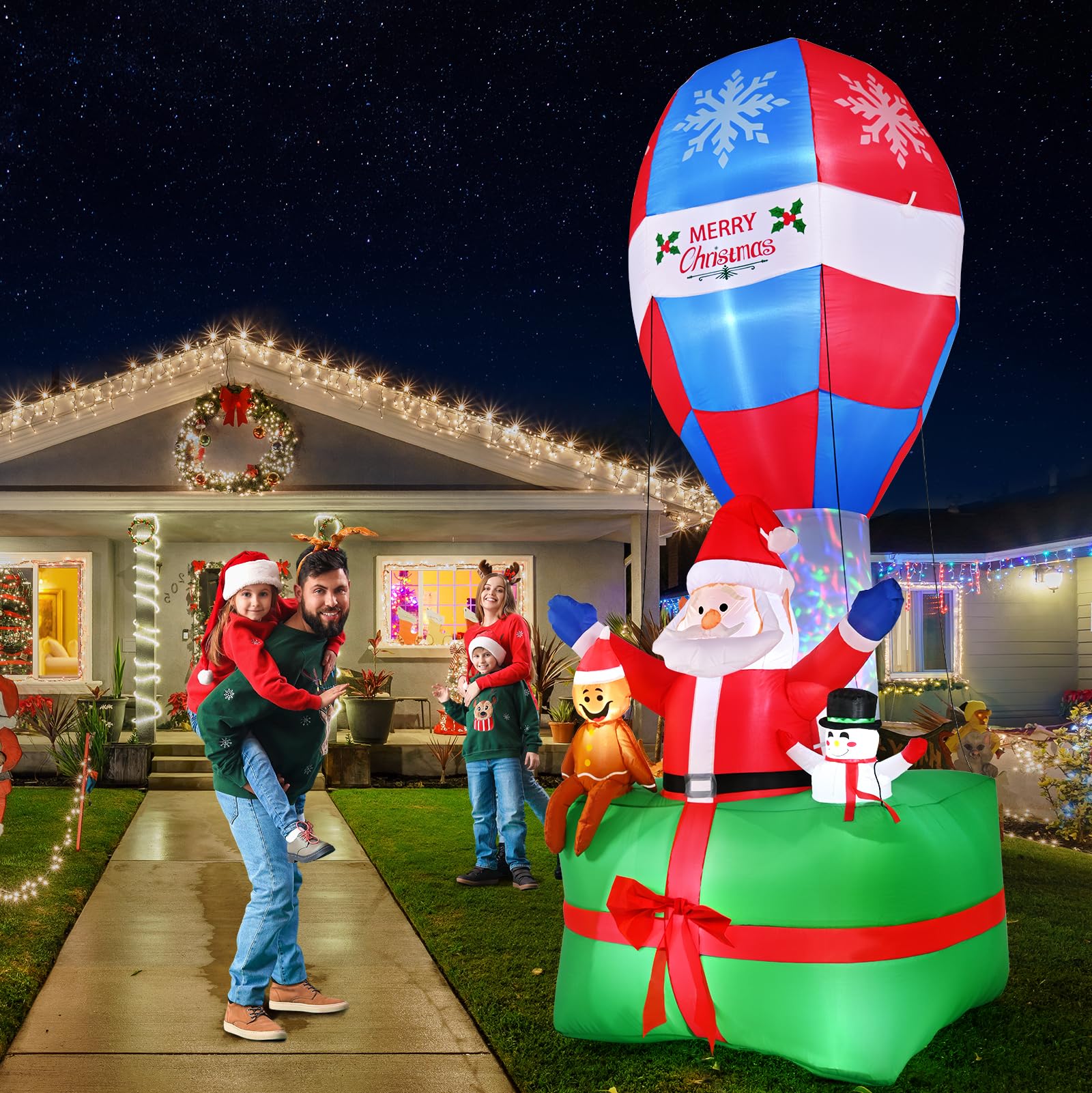 Justpe 9-Foot Santa Hot Air Balloon LED Inflatable Christmas Decoration photo 3