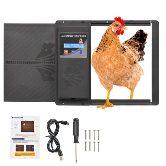 Smart Chicken House Door, Powered Auto Chicken Door Opener with Timer Auto-Close Anti-Pinch Technology(Black)