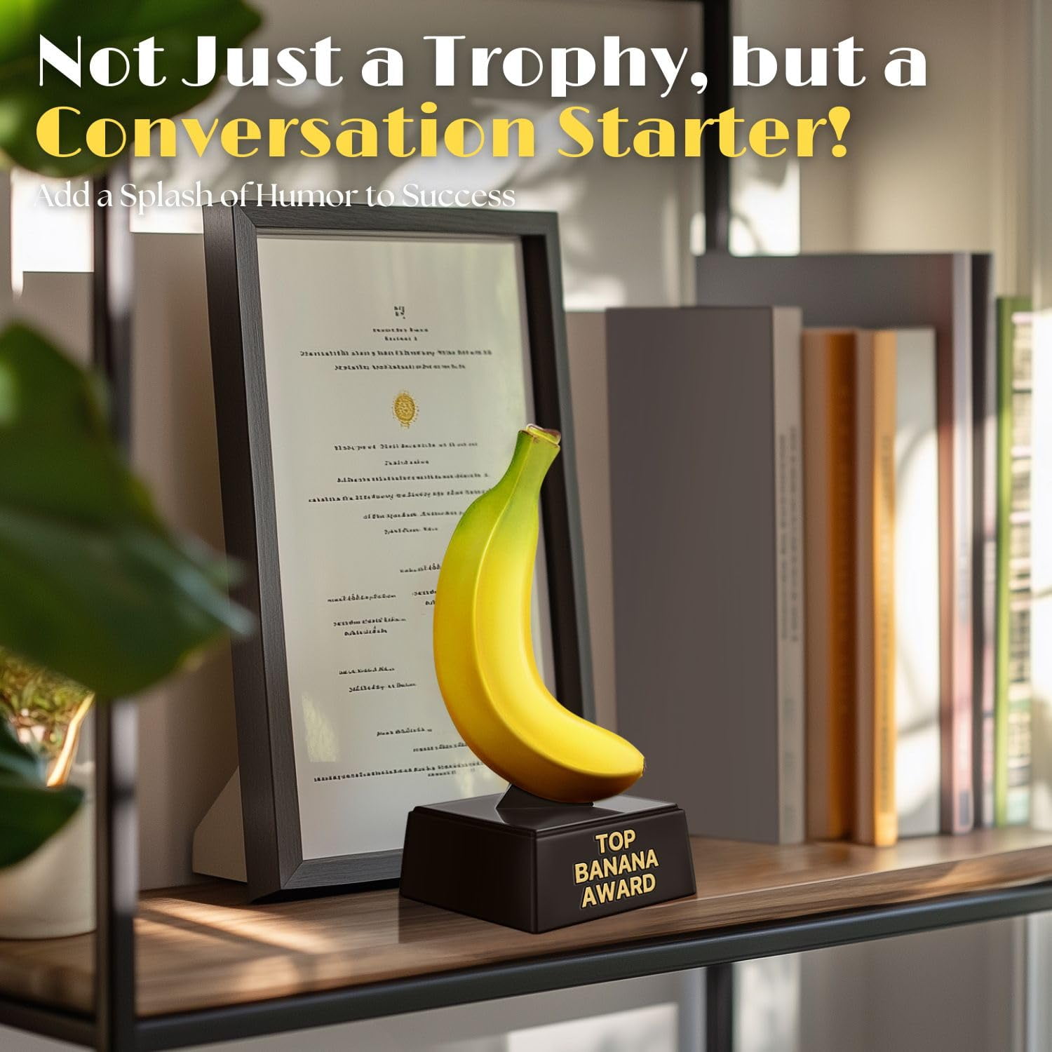 Flexzion Top Banana Trophy - 7-Inch Top Banana Award for Outstanding Achievements, Unique and Funny Trophy for Adults, Coaches, Teachers, and Team Leaders - Durable Resin with Black Base