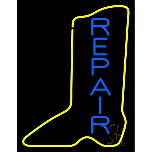 Vertical Shoe Blue Repair LED Neon Sign 24 x 31 - inches, Black Square Cut Acrylic Backing, with Dimmer - Bright and Premium built indoor LED Neon Sign for store interior Décor, Storefront.