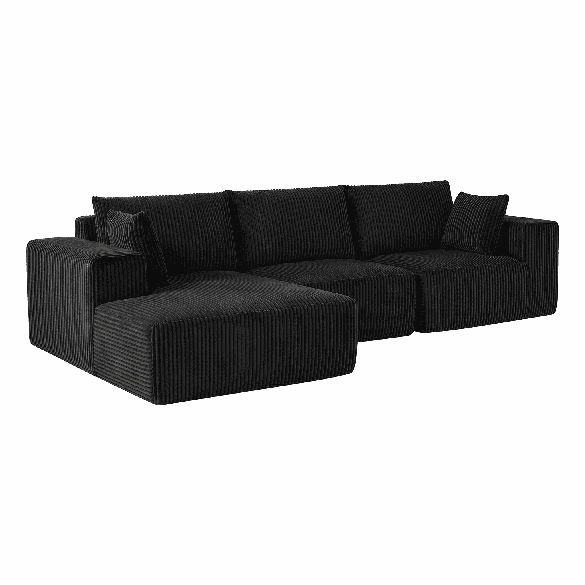 Leumius Modular Sectional Sofa,Cloud Sectional Couch with Deep Seat,Modern L-Shape Sofa with Chaise,Upholstered Boneless Couch for Living Room,Corduroy,Black