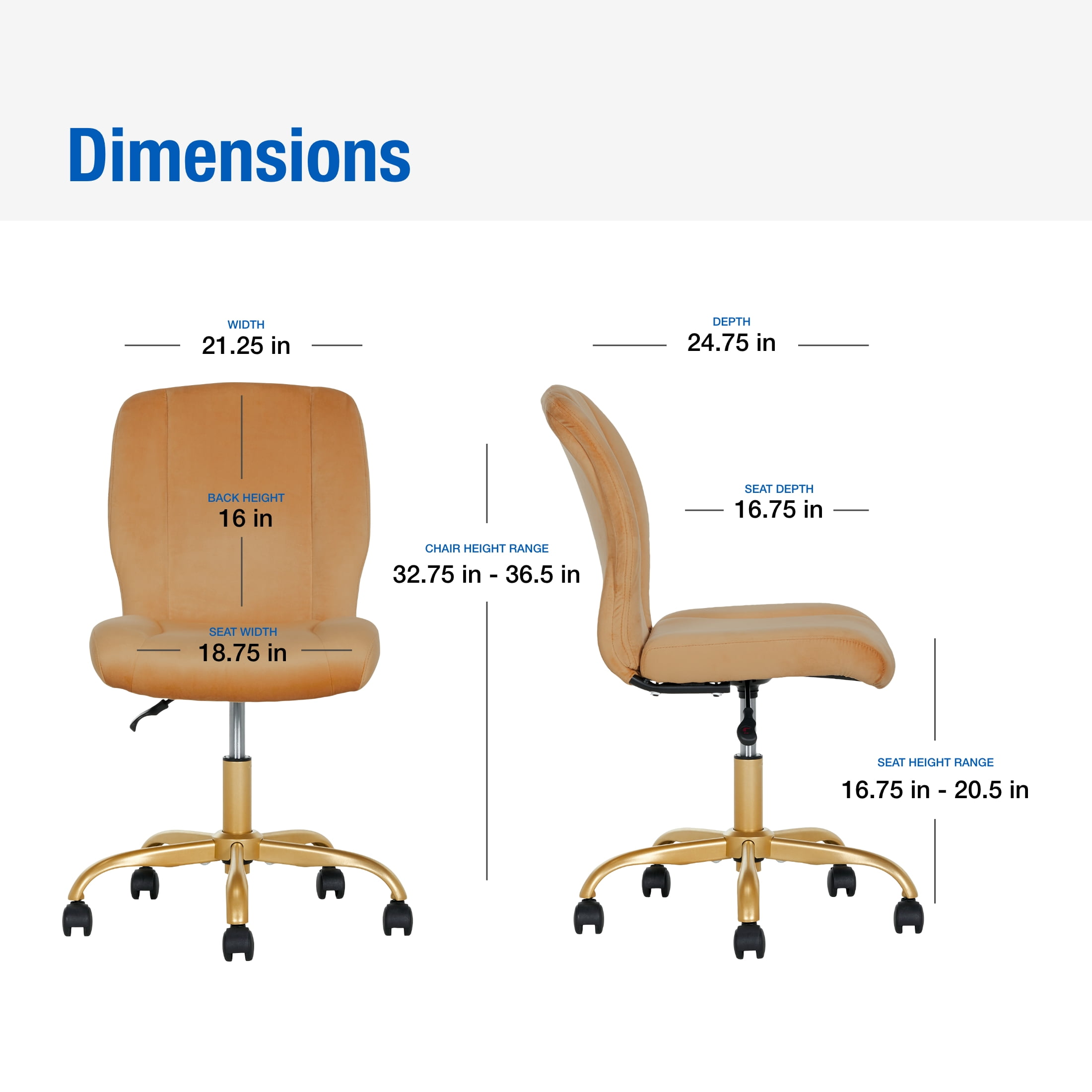 Mainstays Plush Velvet Office Chair, Dusty Gold
