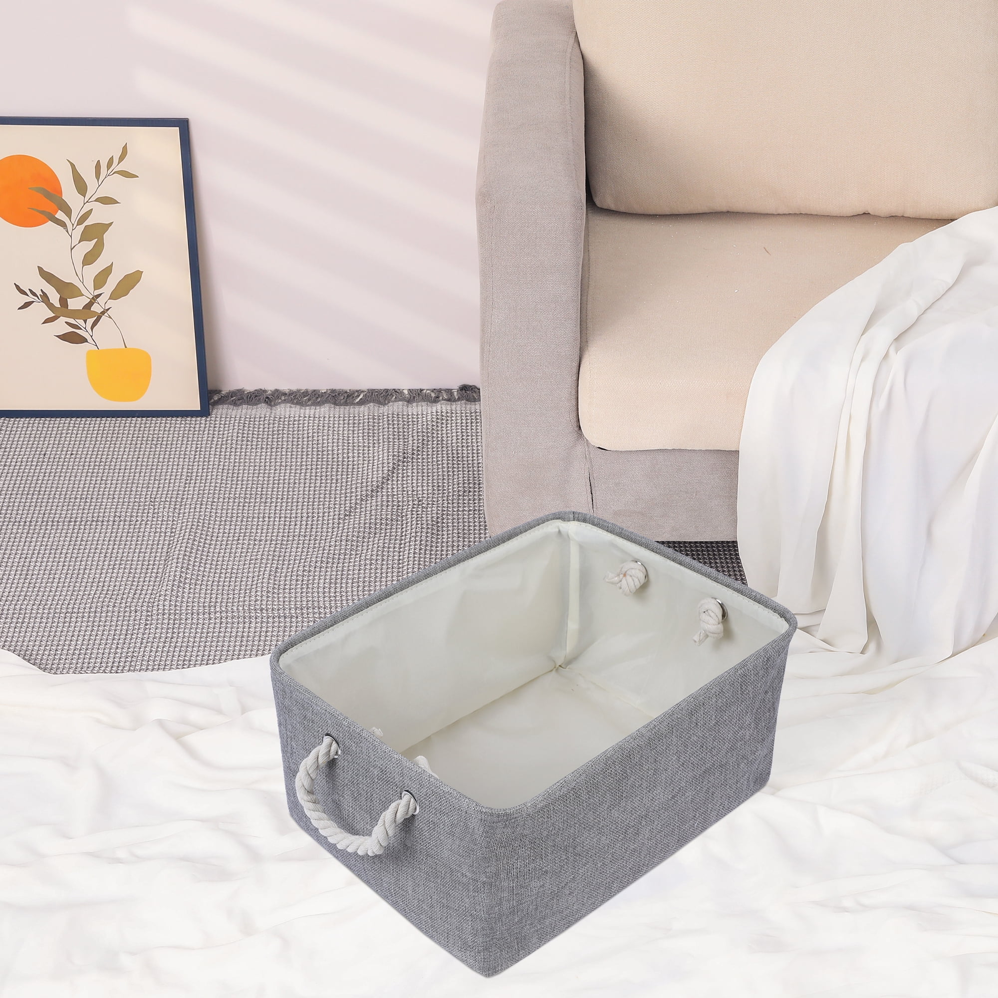 Unique Bargains Storage Bin with Handles for Closet Organizers Gray 16.1"x12.2"x7.9"