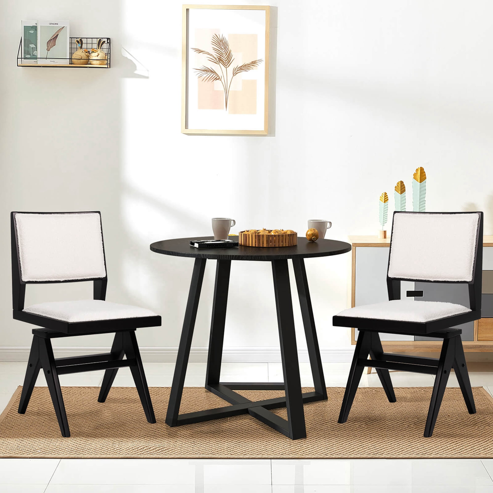 Costway Mid Century Modern Dining Chairs Set of 2 Faux Shearling Upholstered Dinner Chairs