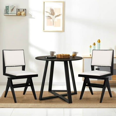 Costway Mid Century Modern Dining Chairs Set of 2 Faux Shearling Upholstered Dinner Chairs - Black + White