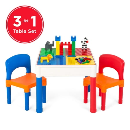 Best Choice Products 3-in-1 Kids Activity Recreational Play Table Set with Building Block Table, Craft Table, Water Table, Storage Compartment, 2 Chairs, (Best Way To Teach Child Times Tables)