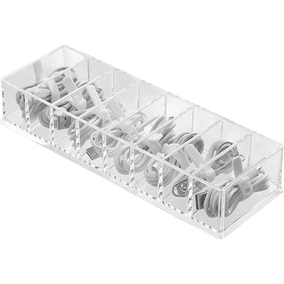 Cord Organizer Box,8 Grids Phone Charger Cable Management Box With Lid - Stackable Space Saving Desk Accessories Storage Case For Charging Cable Phone Charger Earphones Earbuds