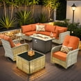 thumbnail image 5 of Ovios Outdoor Furniture 9 Pieces Patio Conversation Set with 42" Gas Fire Pit All-Weather Rattan Wicker Outdoor Sectionals with Swivel Gliding Chair and Solar Glowing Table for Backyard, 5 of 11
