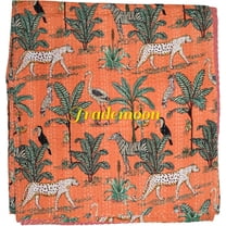 Indian Handmade Animal Print Cotton kantha Quilt, Village art gudri,Hand Stitch Quilt ,Bedspread, Blanket (King - 108" x 108")