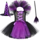 thumbnail image 3 of Disfraz de bruja malvada para Halloween para niños, fiesta de carnaval, disfraces de niñas, vestido de tutú de bruja malvada con sombrero y escoba mágica, 3 of 5