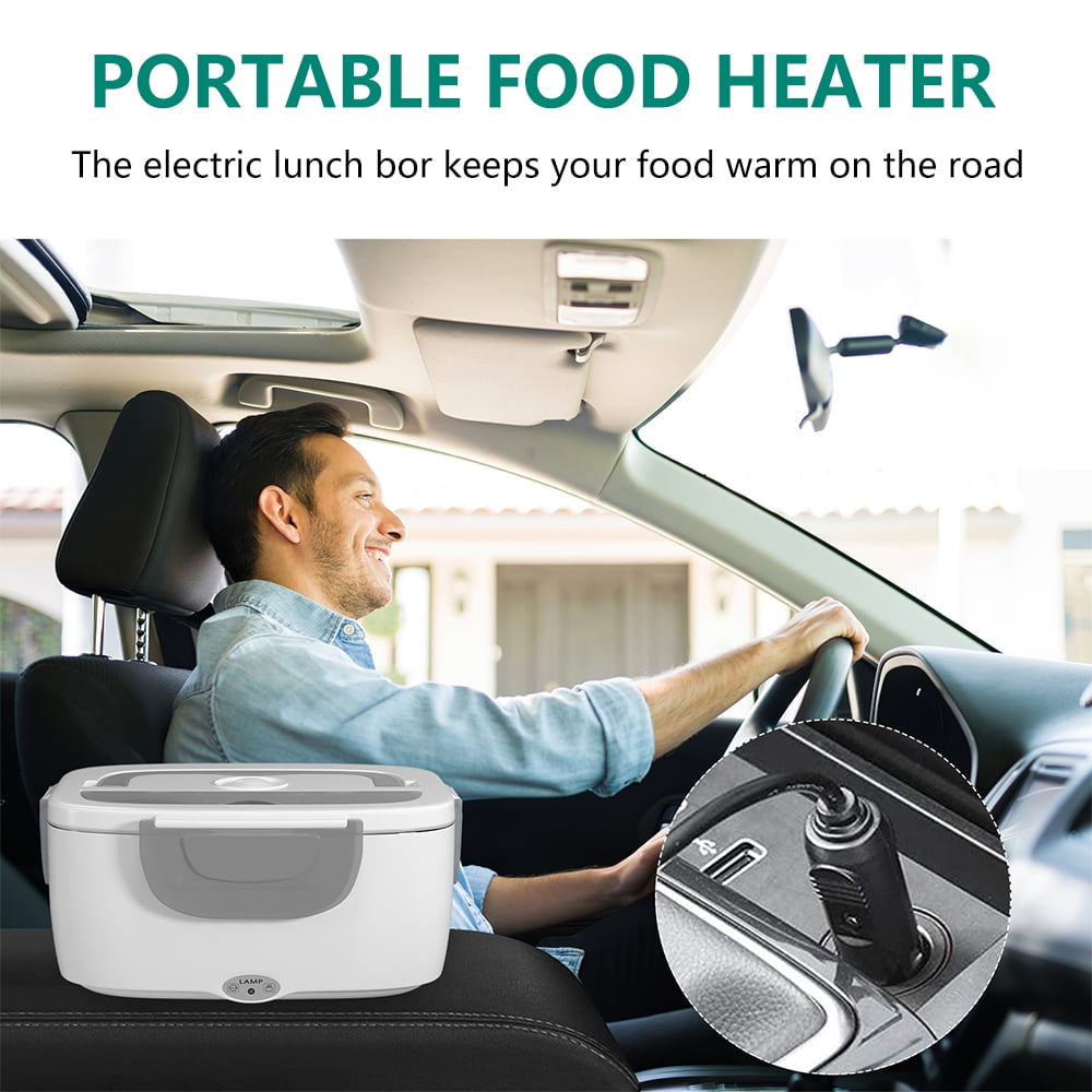 Electric Lunch Box, 1.5L 2-In-1 Portable Food Heater with SS Fork & Spoon for Car Truck and Home(Gray)