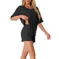 thumbnail image 4 of INSPIRE CHIC Women's Waffle Knit Pajama Round Neck Pjs Loungewear 2 Piece Lounge Sets M Black, 4 of 5